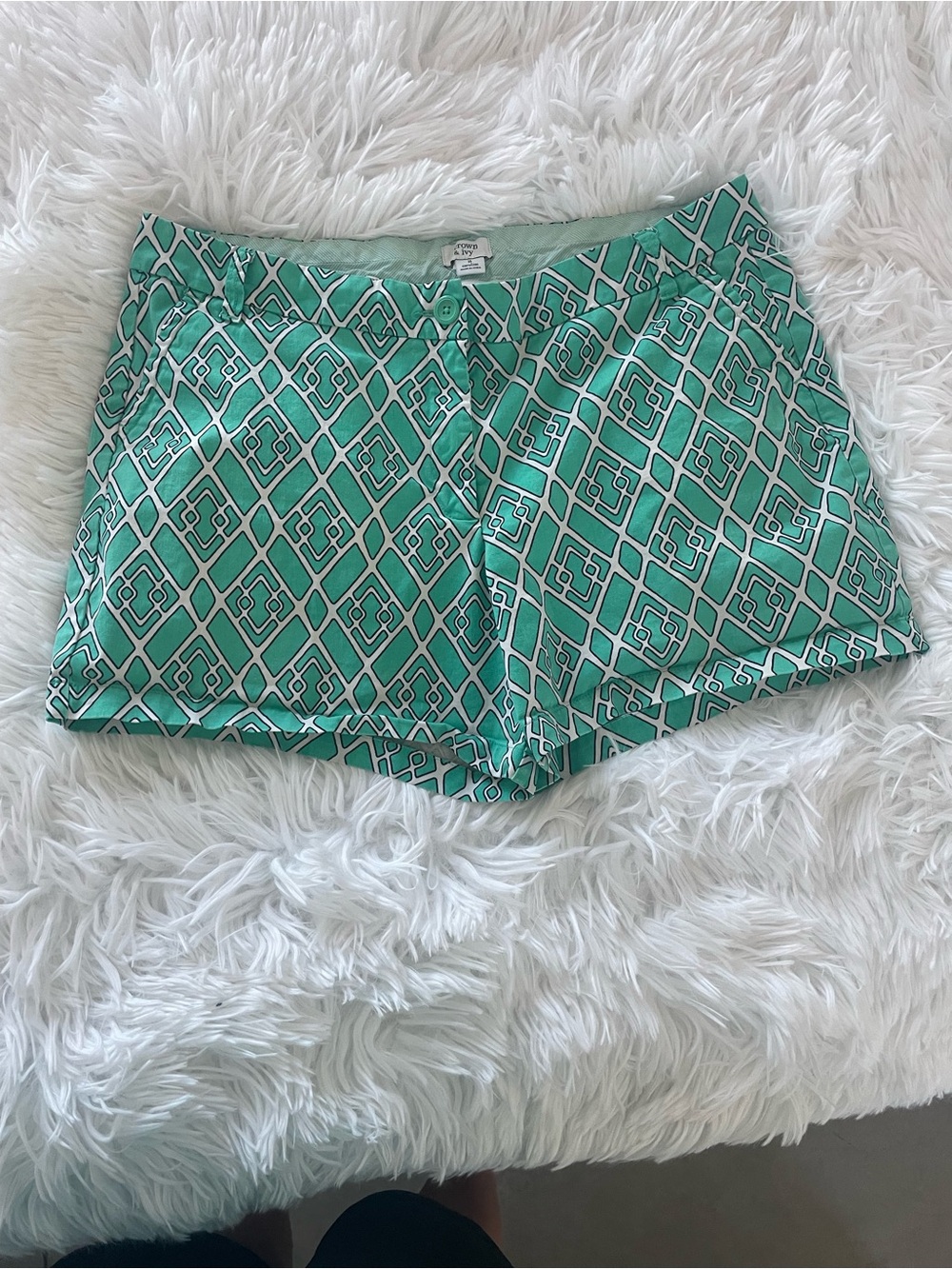 Crown & Ivy Caroline Mint Green Geometric Print Shorts